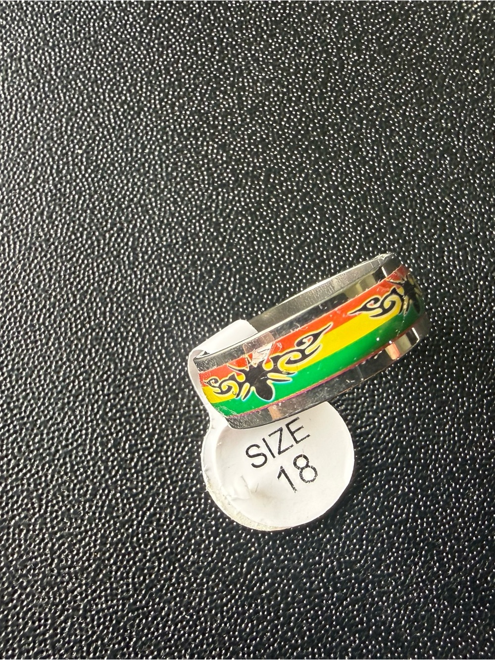 NWT Multicolor Enamel Women's Band Ring - Green Yellow Red Rasta Stainless Steel